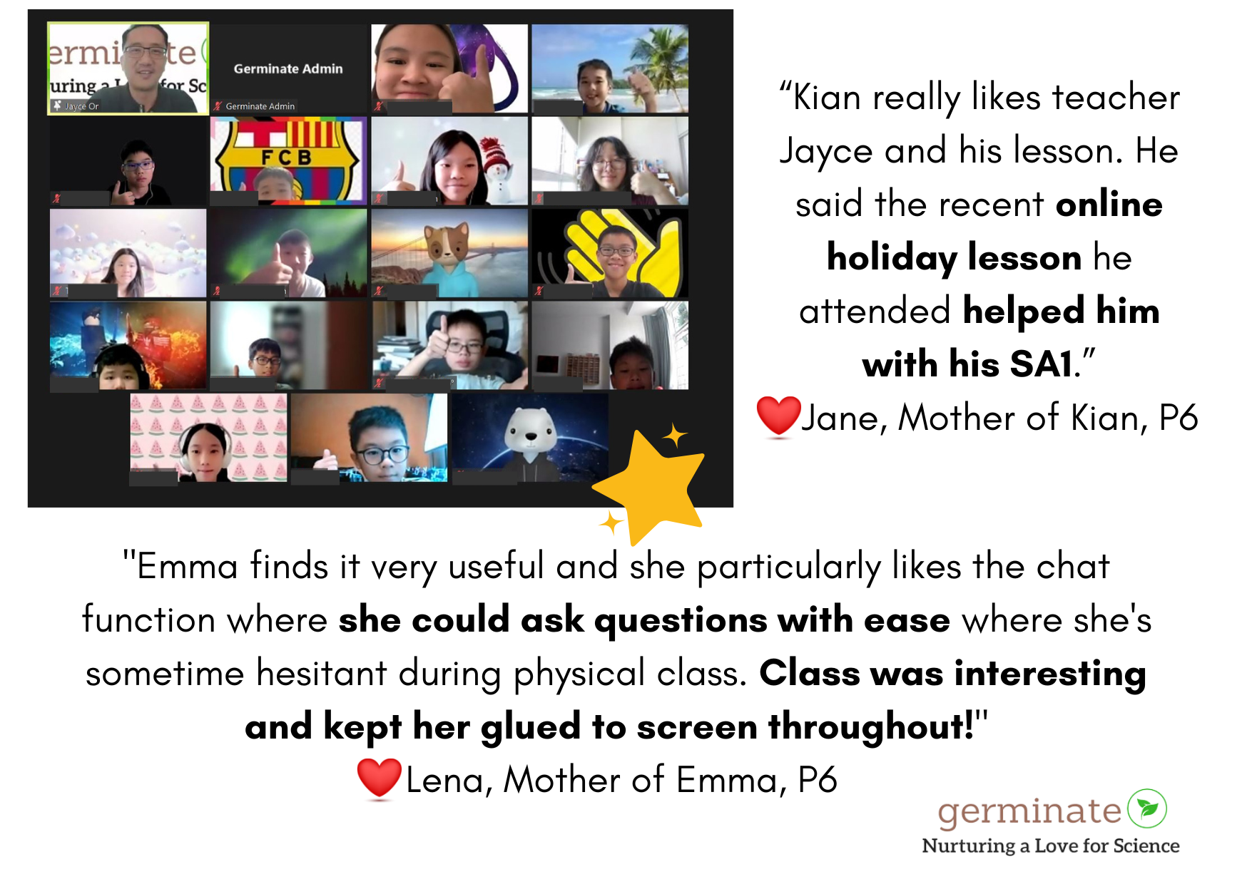 This is a testimonial of P6 Science Intensive Masterclass 7